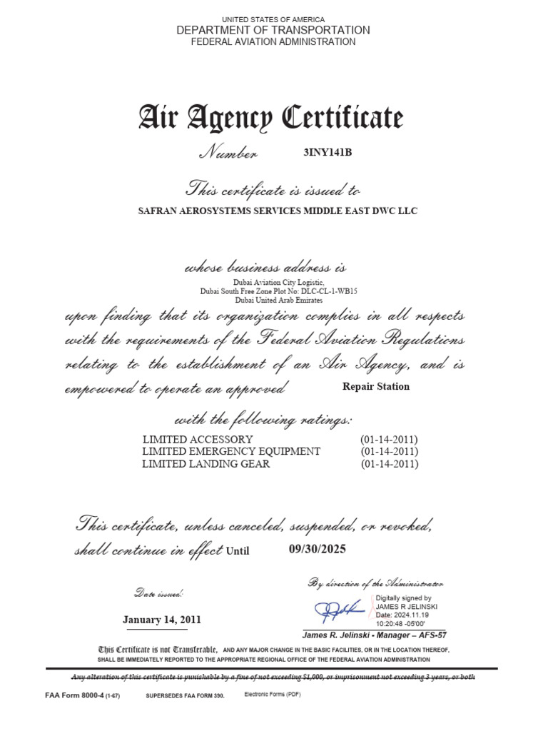 FAA Air Agency Certificate Details | PDF | Federal Aviation ...