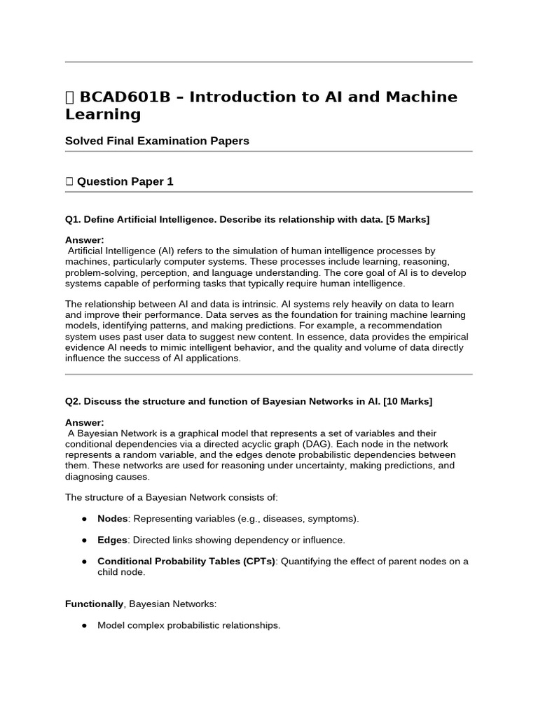 AI and Machine Learning Exam Papers | PDF | Machine Learning ...