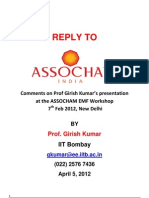 Reply to Comments on Prof Girish Kumar's Presentation by ASSOCHAM