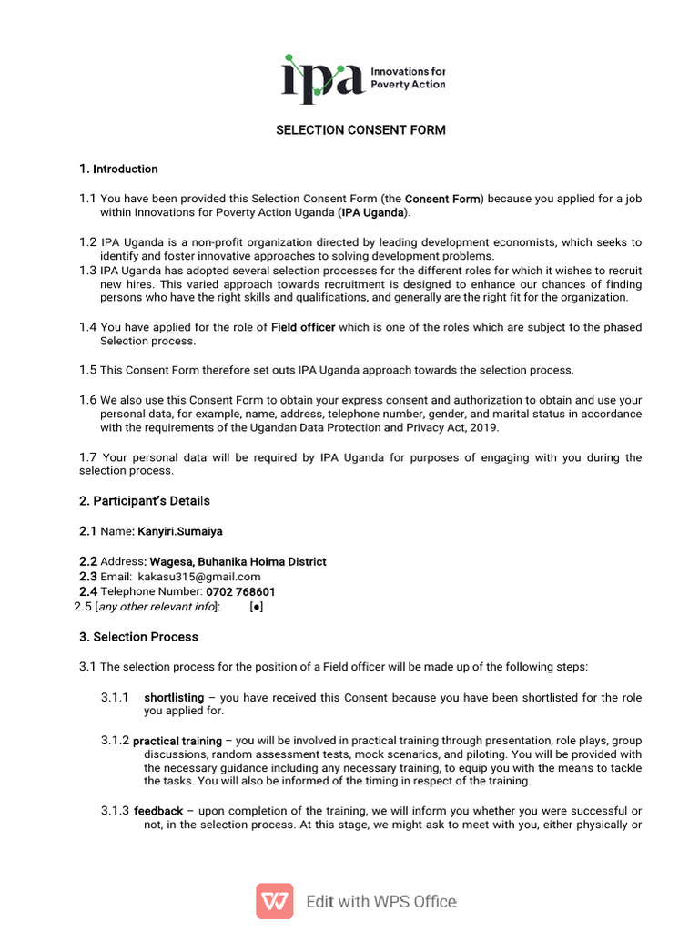 IPA Uganda Field Officer Consent Form | PDF | Uganda | Taxes