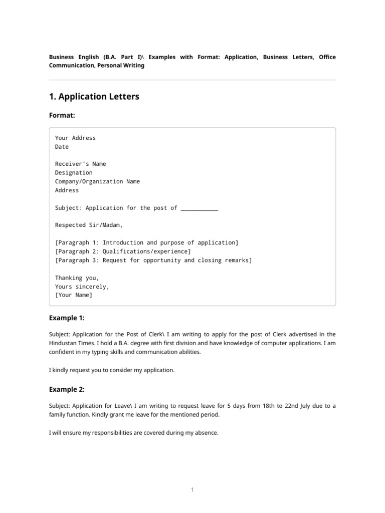 Business English Writing Examples Guide | PDF | Résumé