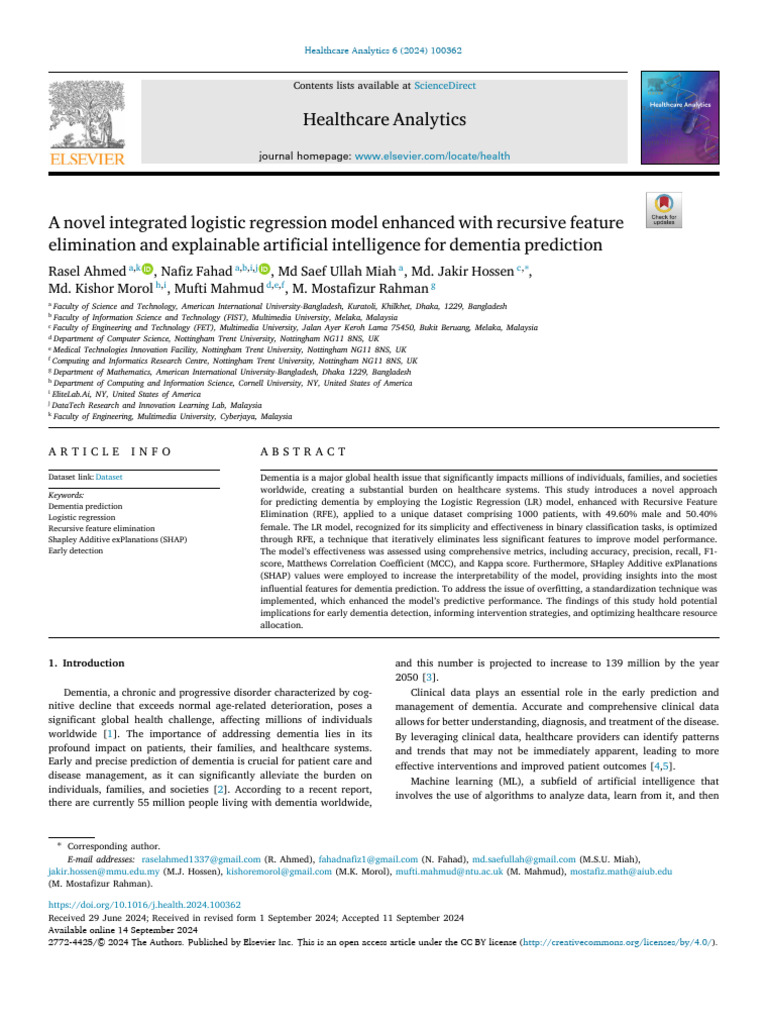 A Novel Integrated Logistic Regression Model Enhanced With Rec 2024 ...