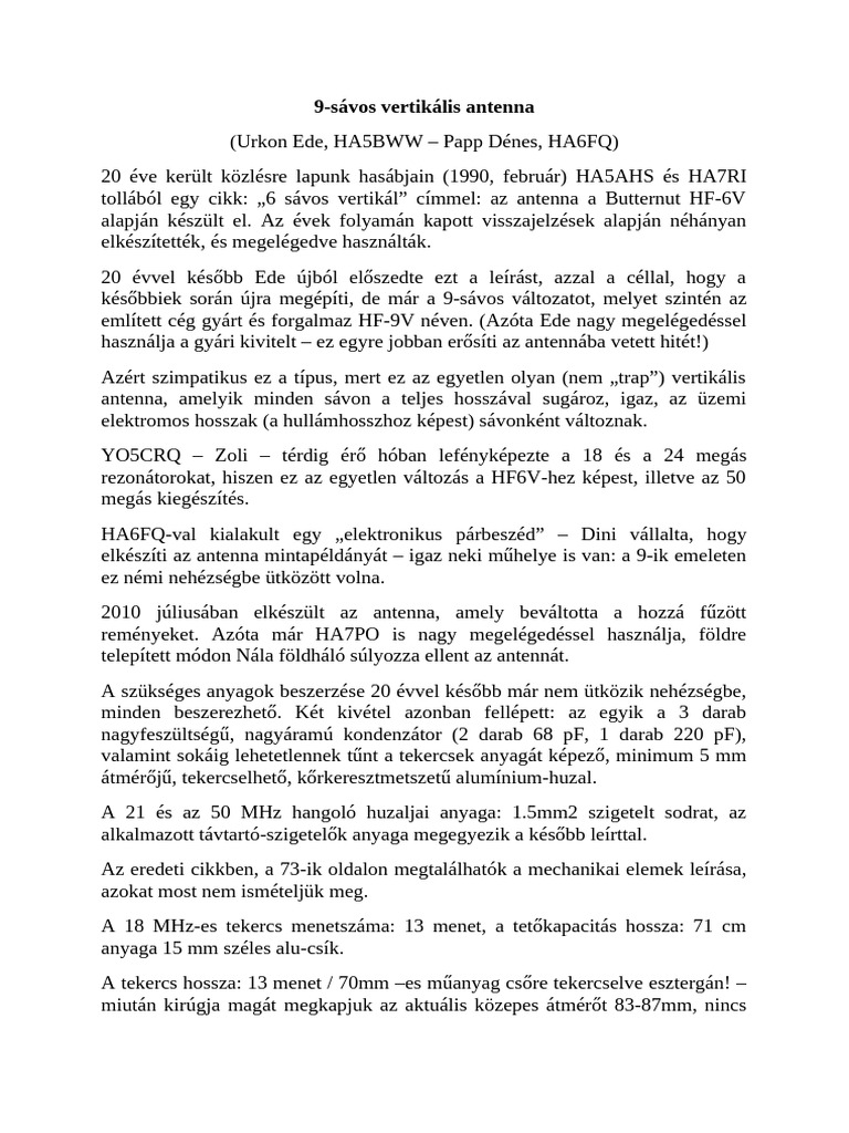 9-Sávos Vertikális Antenna | PDF