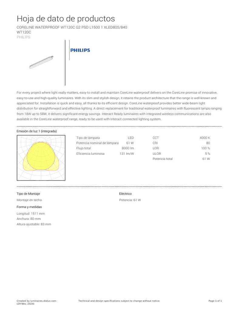 Philips CoreLine Waterproof LED Specs | PDF