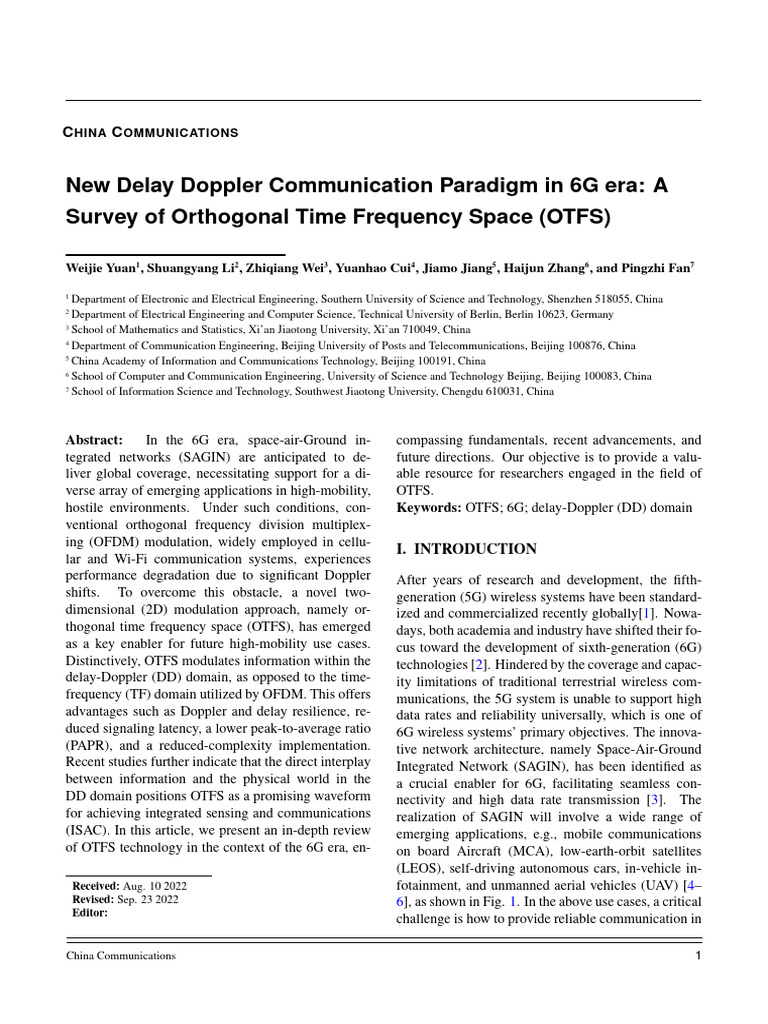 OTFS in 6G: A New Delay-Doppler Paradigm | PDF | Orthogonal Frequency ...