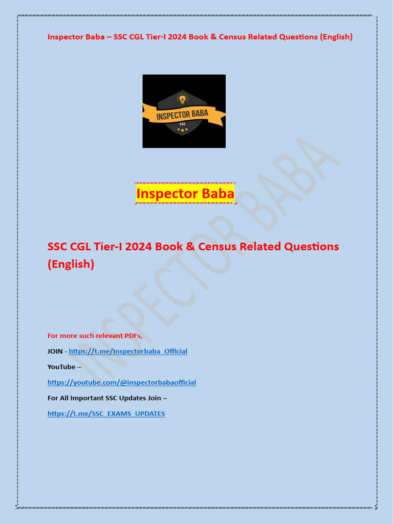 CGL 2024 Pre Census&Book Related Questions (English) | PDF | Politics ...