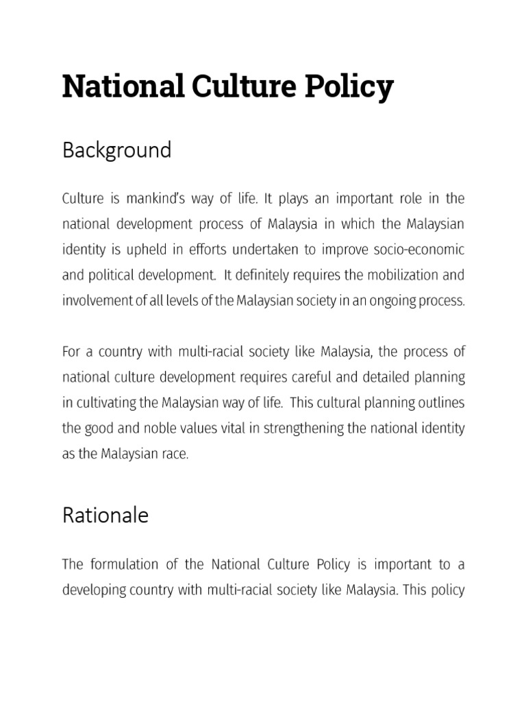 National Culture Policy Overview | PDF