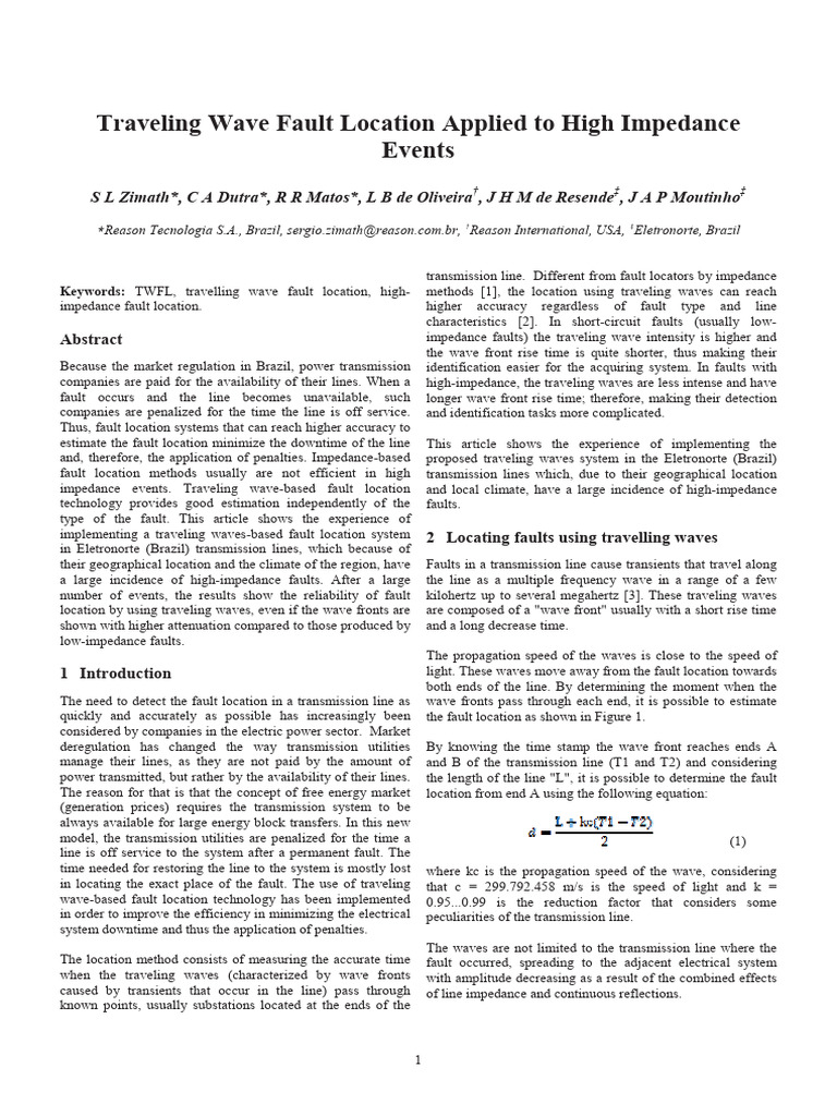 Traveling Wave Fault Location for High Impedance Events | PDF ...