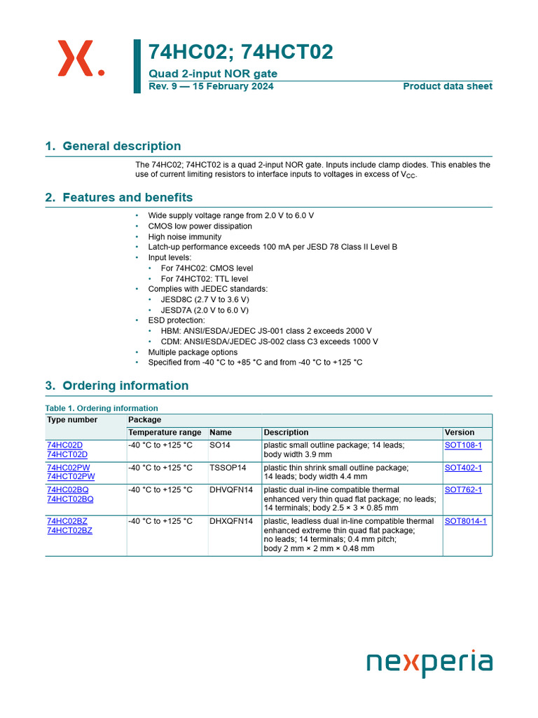 74HC02/HCT02 Quad NOR Gate Datasheet | PDF | Electronic Circuits ...