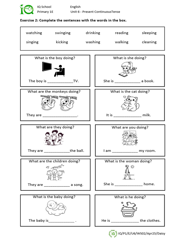 Present Continuous Tense Exercises | PDF