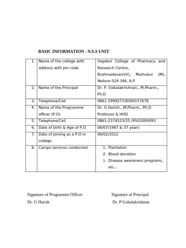 Nss Basic Information 2025-26 | PDF