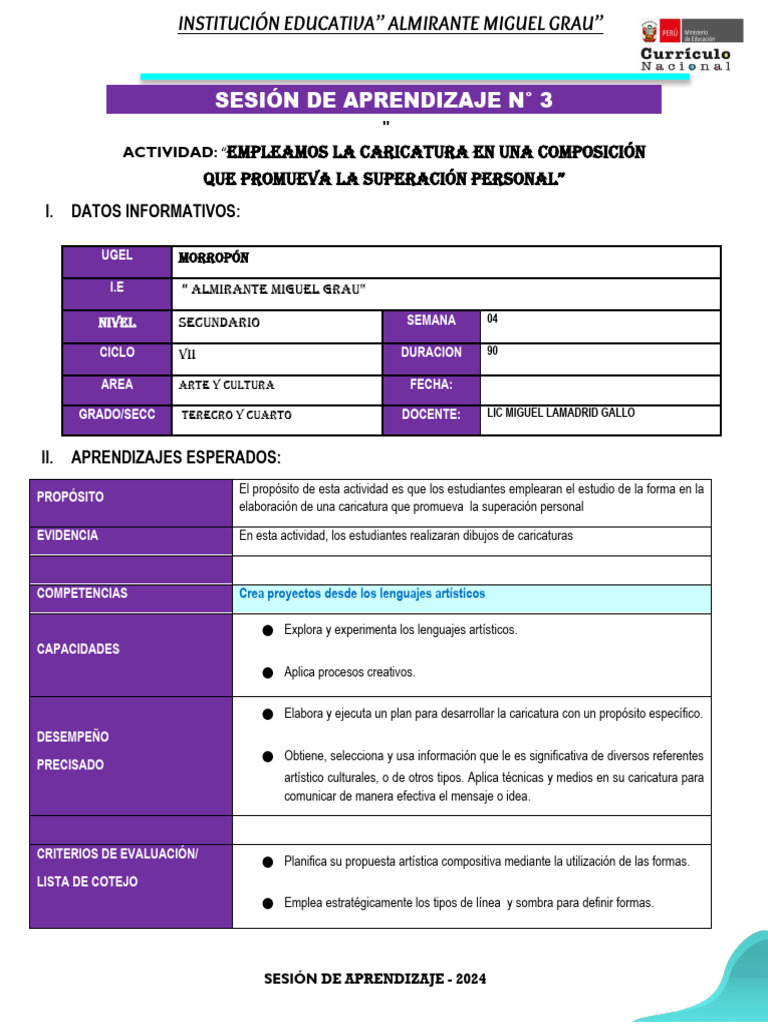 Sesión de Aprendizaje Arte y Cultura | PDF | Evaluación | Aprendizaje