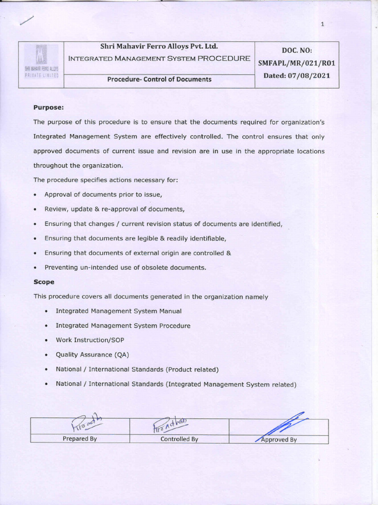 Control of Documents | PDF