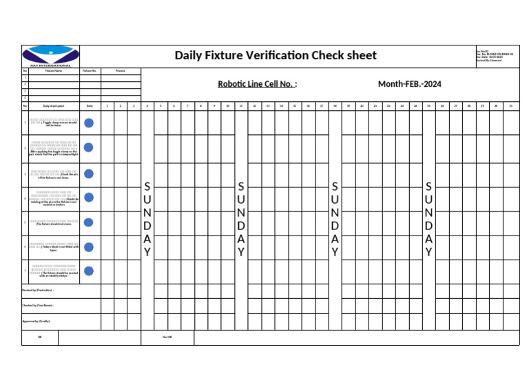 Fixture Check Sheet | PDF