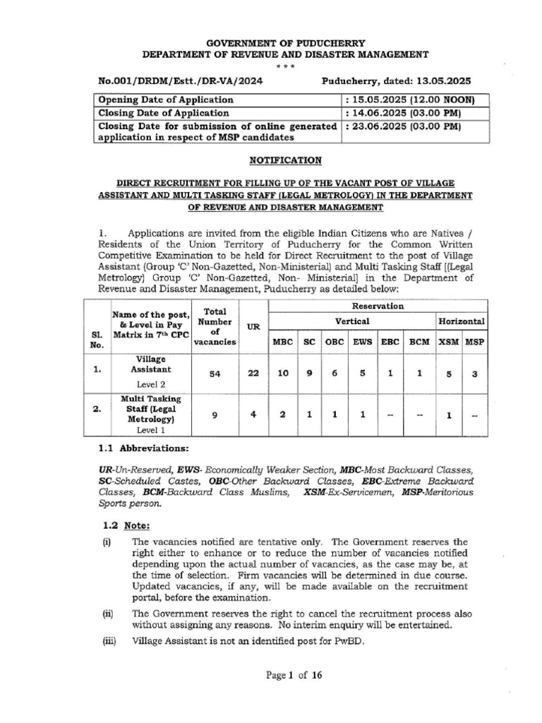 Va and Mts Notification 2025 | PDF