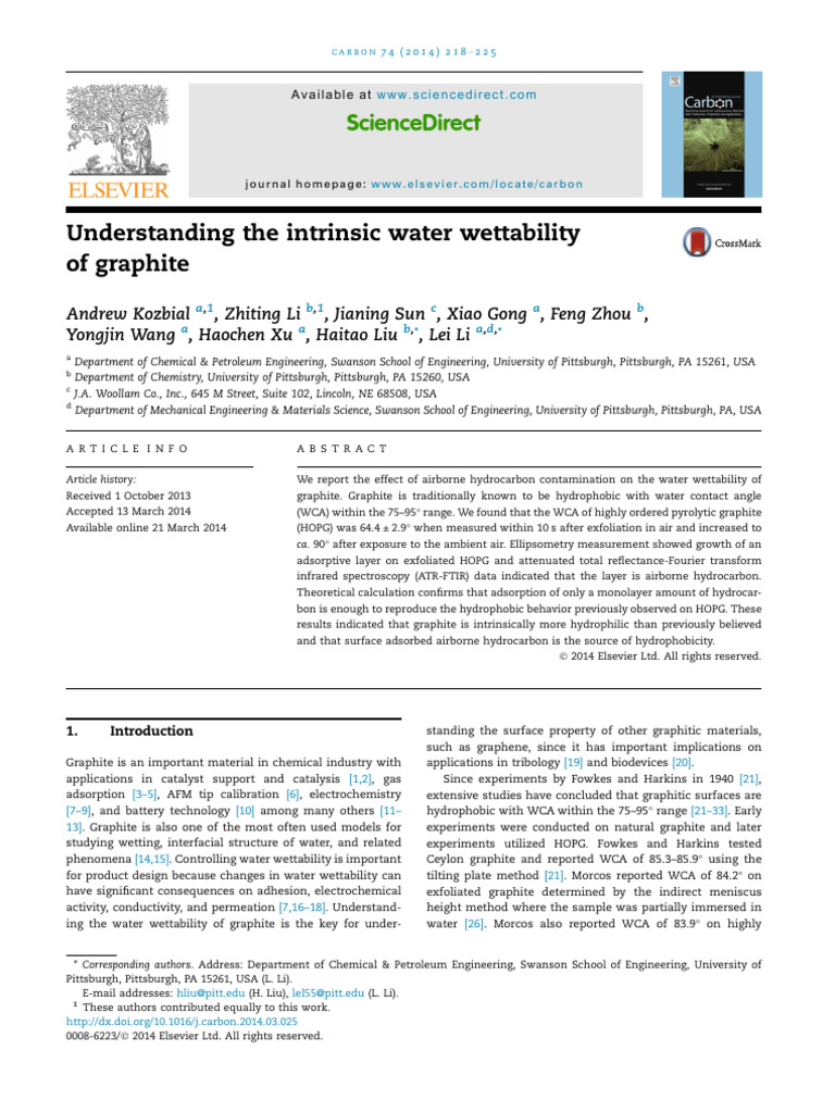Understanding The Intrinsic Water Wettability of Graphite. Carbon 2014 ...