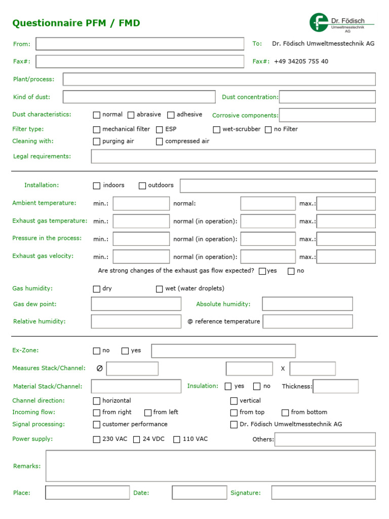 Dust Characteristics and Measurement Questionnaire | PDF