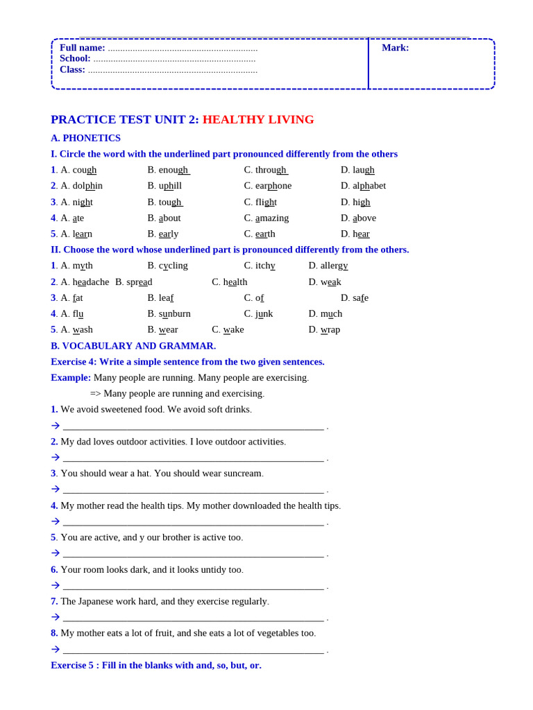 Unit 2 Practice Test: Healthy Living | PDF | Dieting | Obesity