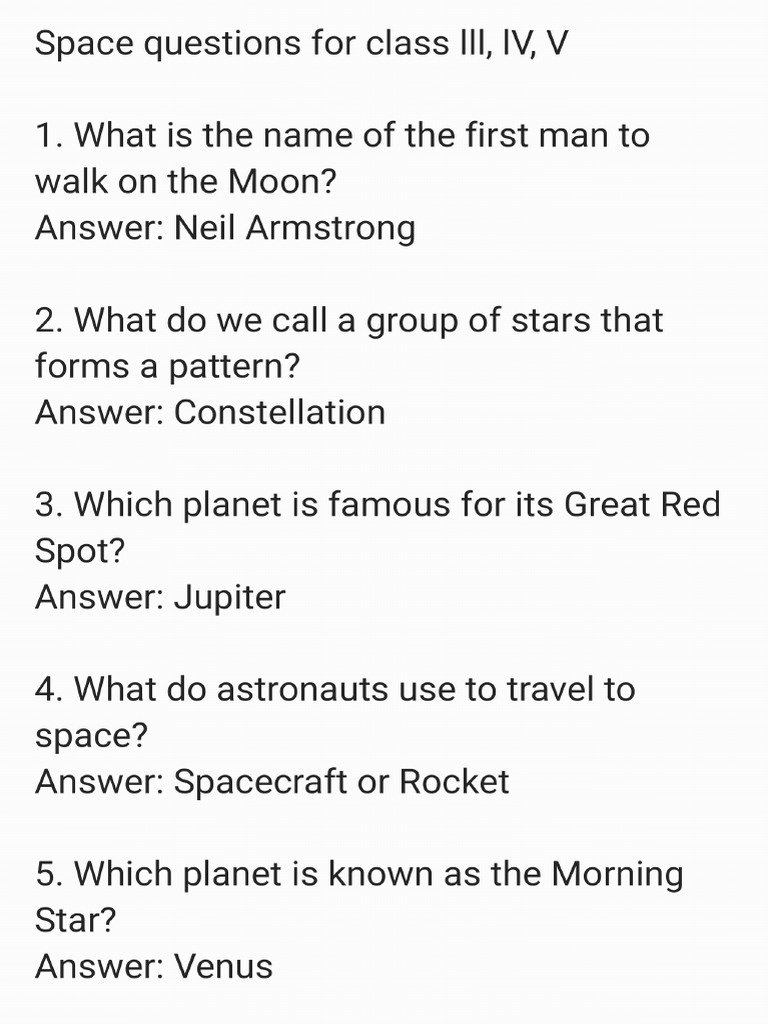 Space Questions For Class LLL, LV and V | PDF