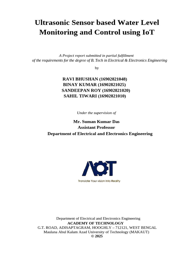 IoT Water Level Monitoring System | PDF | Internet Of Things | Computer ...