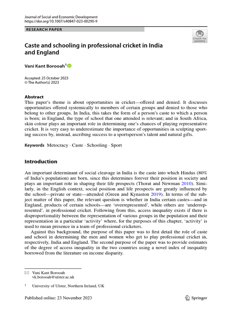 Caste Inequality in Indian Cricket | PDF | Dalit | Caste