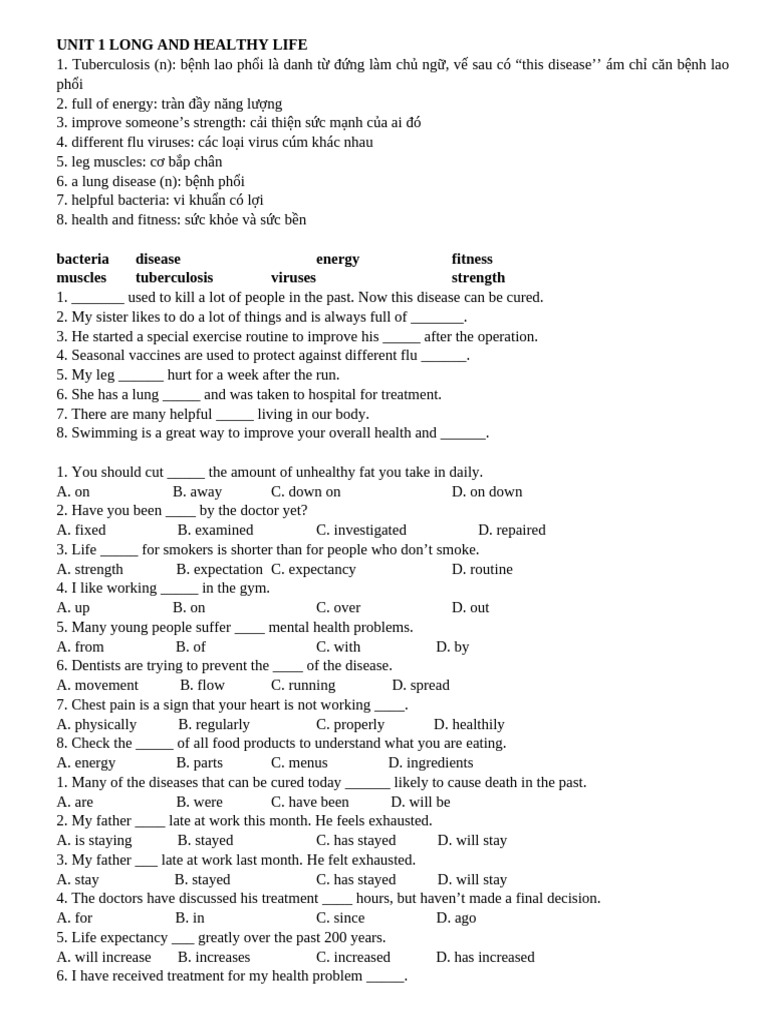 Unit 1 Long and Healthy Life | PDF | Human Diseases And Disorders ...