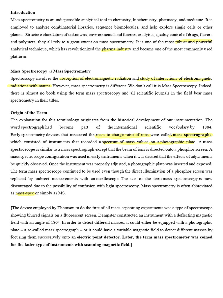 Mass Spectrometry Fundamentals | PDF | Mass Spectrometry | Spectroscopy