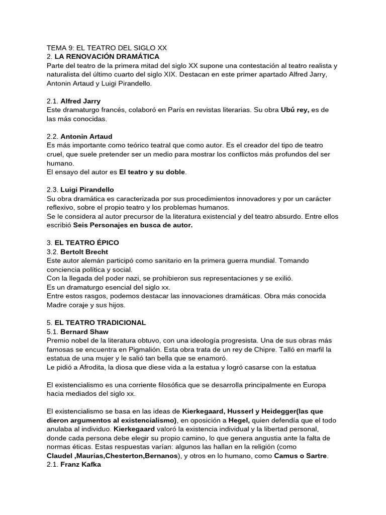 Tema 9 - El Teatro Del Siglo XX | PDF | Existencialismo | Jean Paul Sartre
