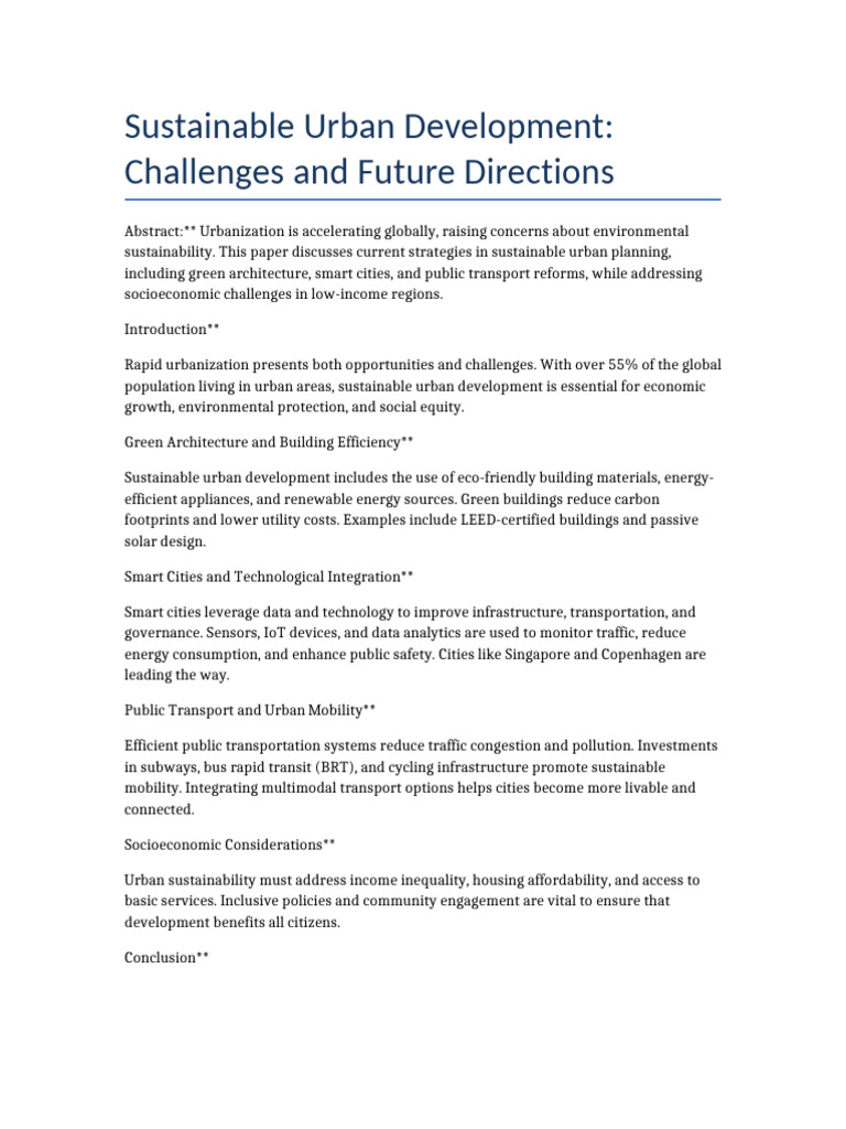 Sustainable Urban Development Strategies | PDF