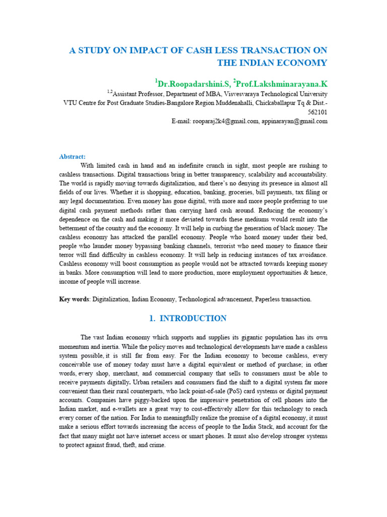The Impact of Cashless System On Indian Economy | PDF | Business | Money