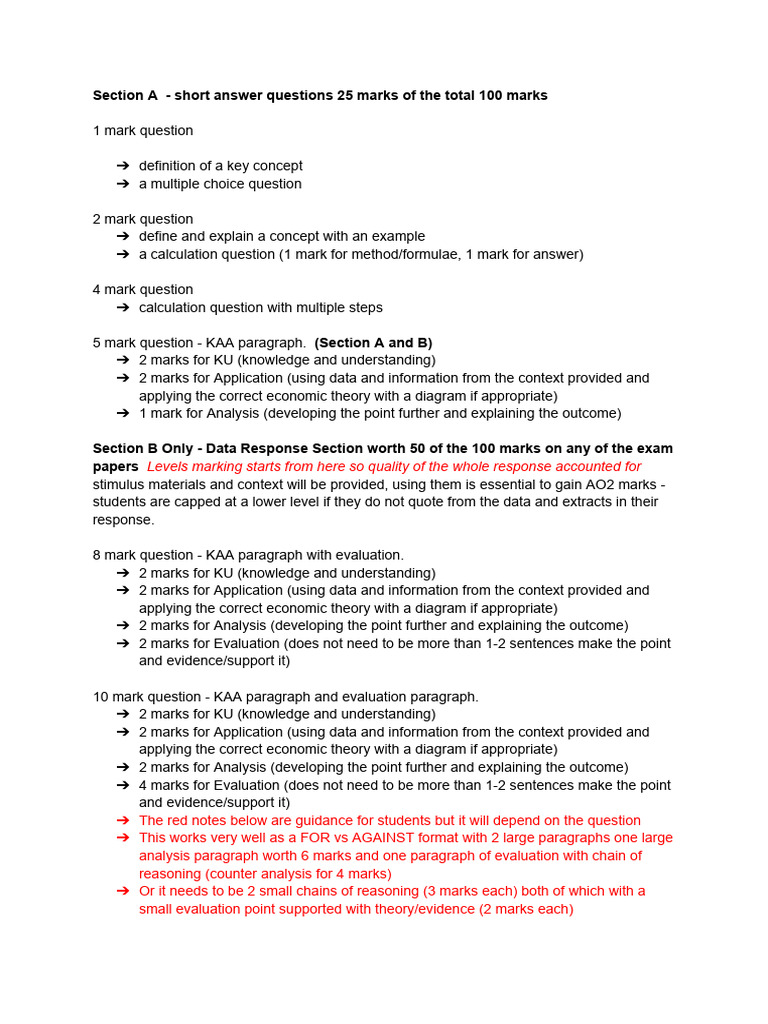 Economics Exam Answer Format Guide | PDF | Information | Evaluation