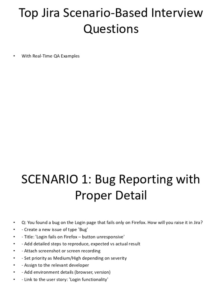 Jira Interview Scenarios & Solutions | PDF | Software Bug | Software ...