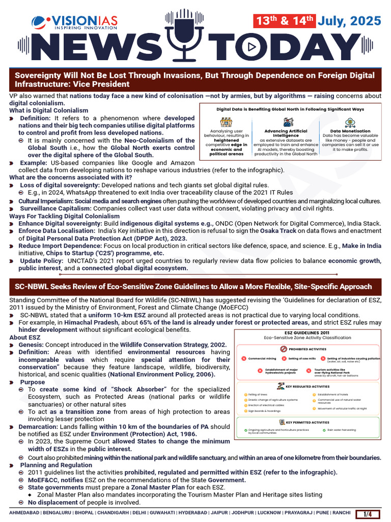 VisionIAS Daily Current Affairs 13 & 14 July 2025 | PDF | Fertilizer ...