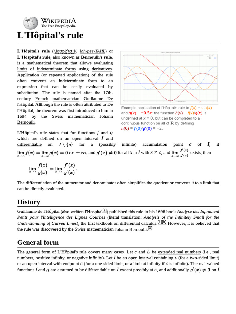 L'Hôpital's Rule Explained | PDF | Mathematics | Calculus