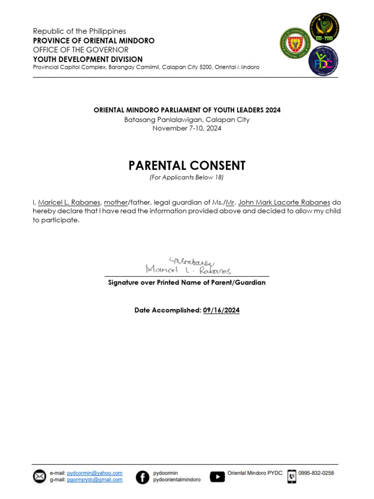 Parental Consent for Youth Leaders 2024 | PDF