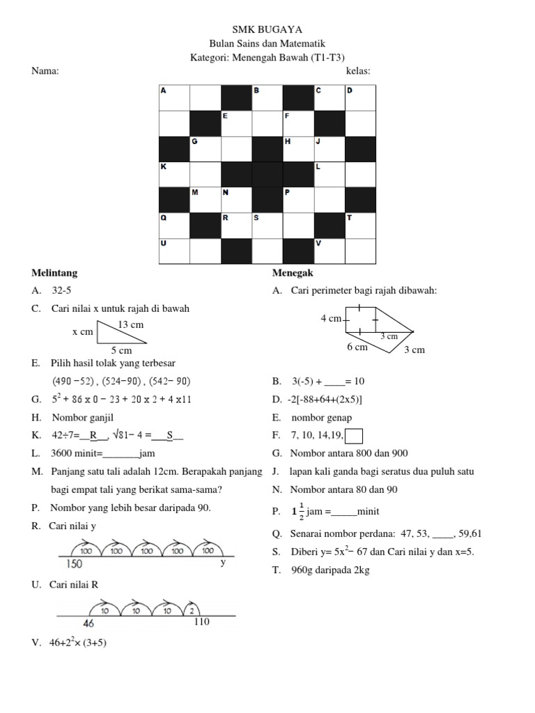 Contoh Soalan Kuiz Matematik Sekolah Rendah - Soalan af