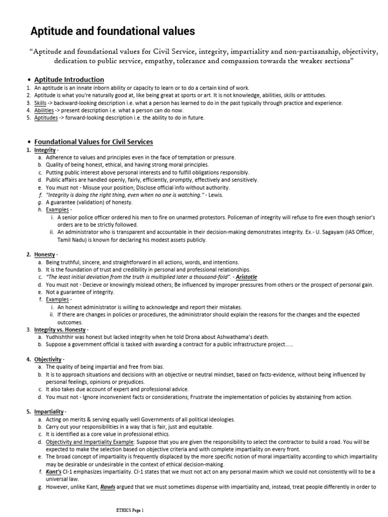 Aptitude and Values in Civil Service | PDF | Courage | Compassion