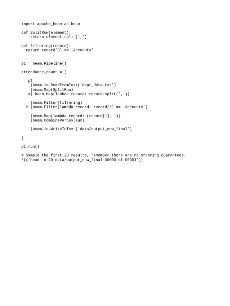 Apache Beam Attendance Filter Script | PDF