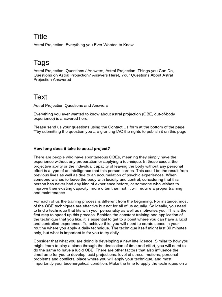Astral Projection: FAQs and Techniques | PDF | Sleep | Dream