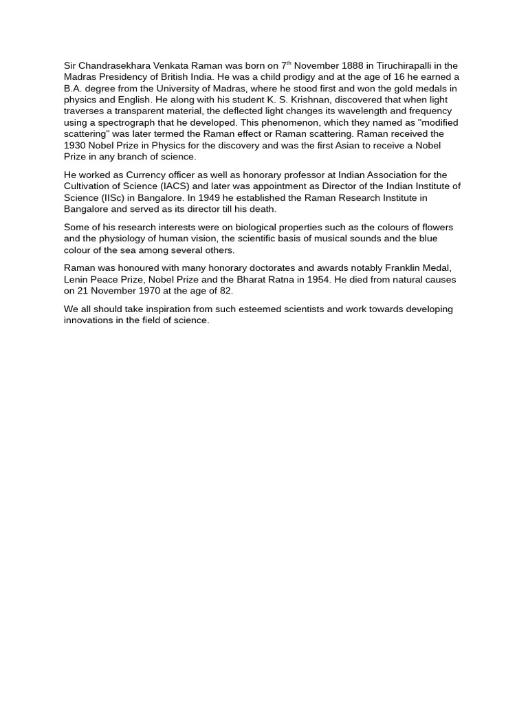 Essay On C V Raman | PDF