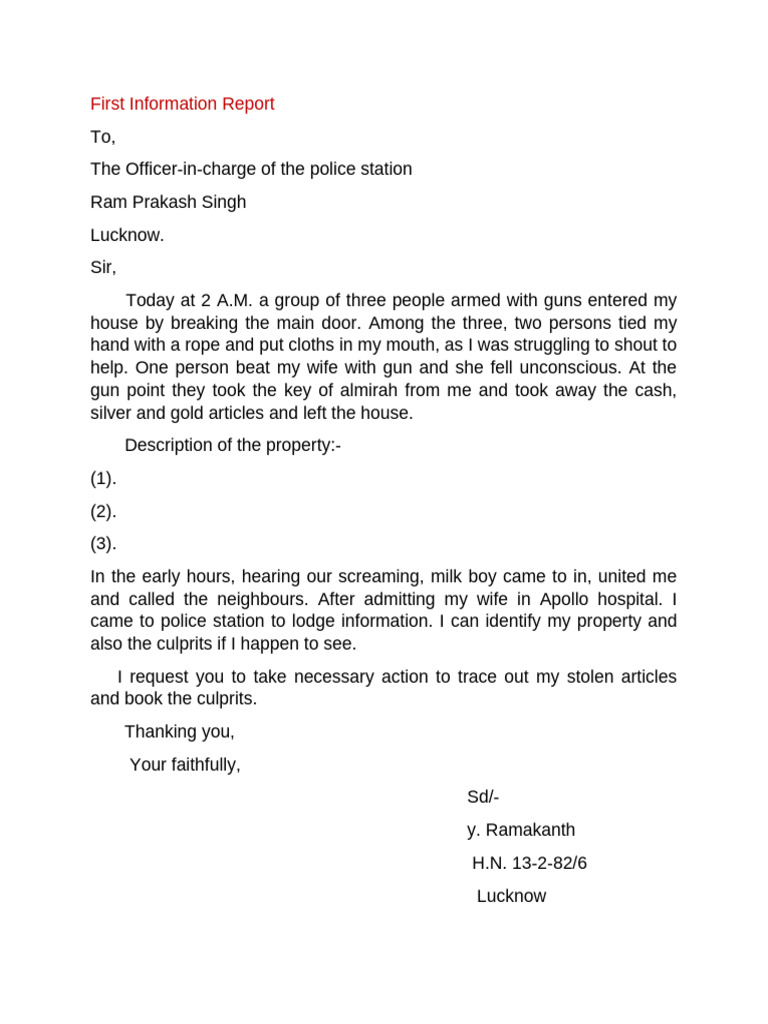 First Information Report | PDF | Criminal Procedure In South Africa ...