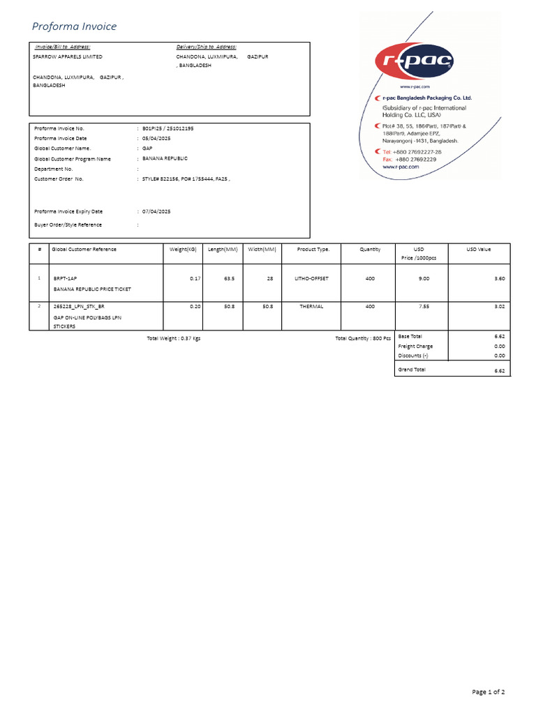 Confirm PI Weight B01 251012195 | PDF | Invoice | Receipt