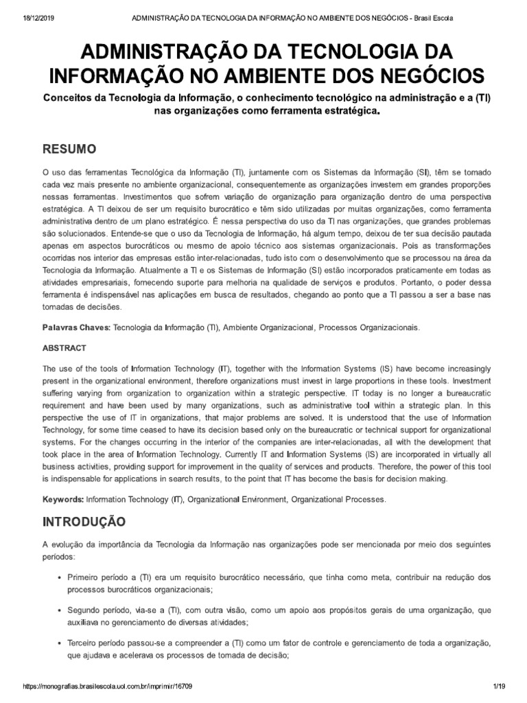 Administração Da Tecnologia Da Informaç... Ambiente Dos Negócios ...