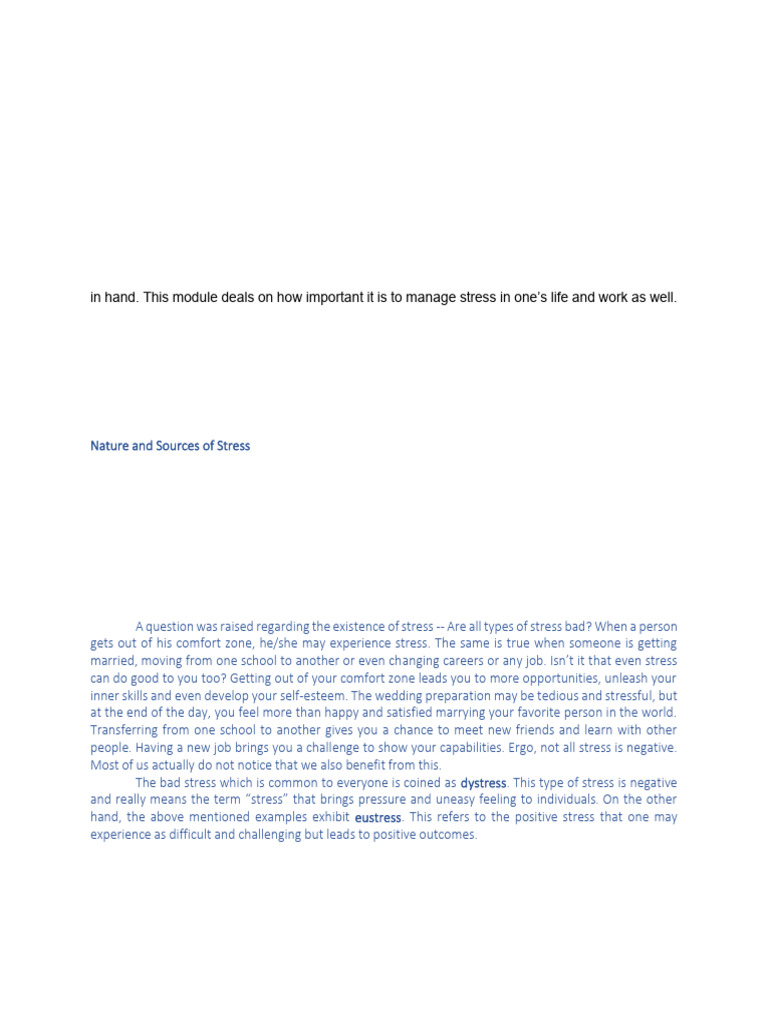 Module 6 Stress Management and Work Life Balance | PDF | Stress ...