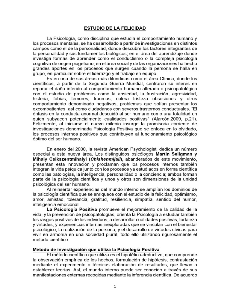 Psicología Positiva y la Búsqueda de la Felicidad | PDF | Felicidad ...