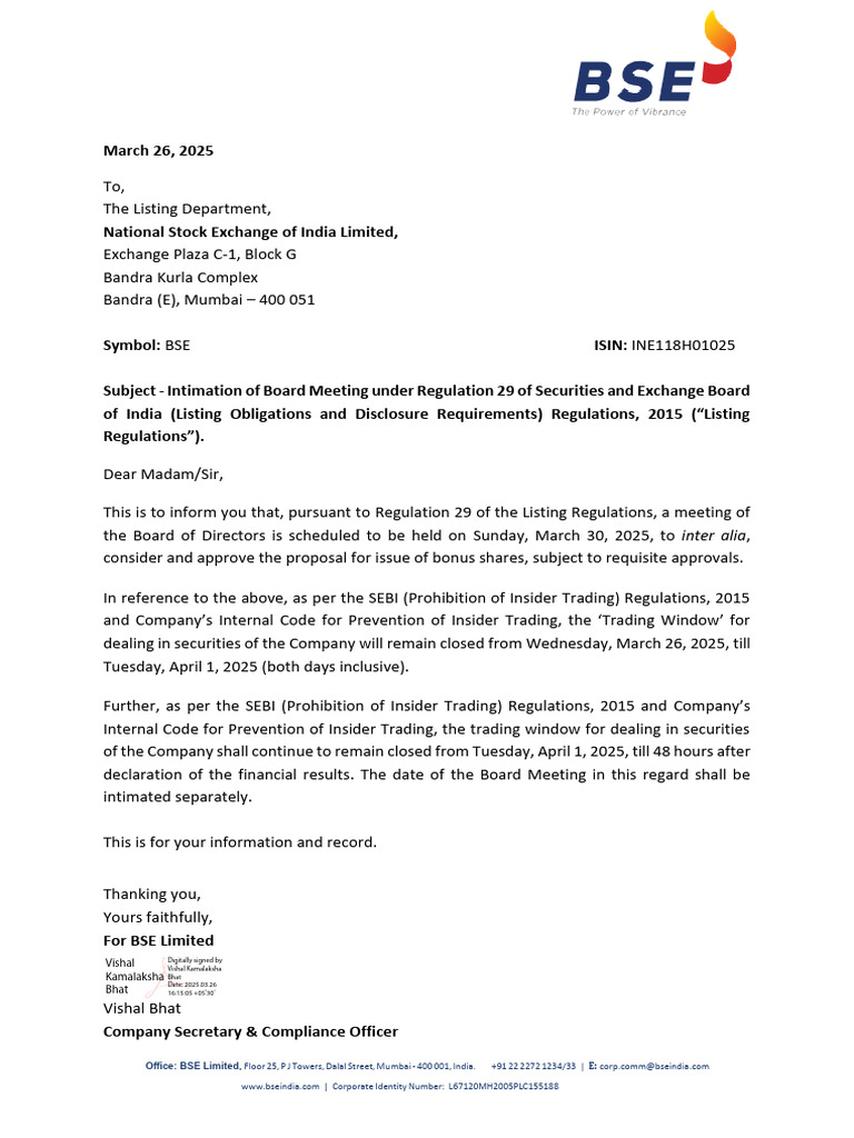 BSE Board Meeting for Bonus Shares | PDF