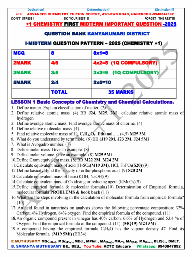 Class 11 First Mid Term Question Bank | PDF
