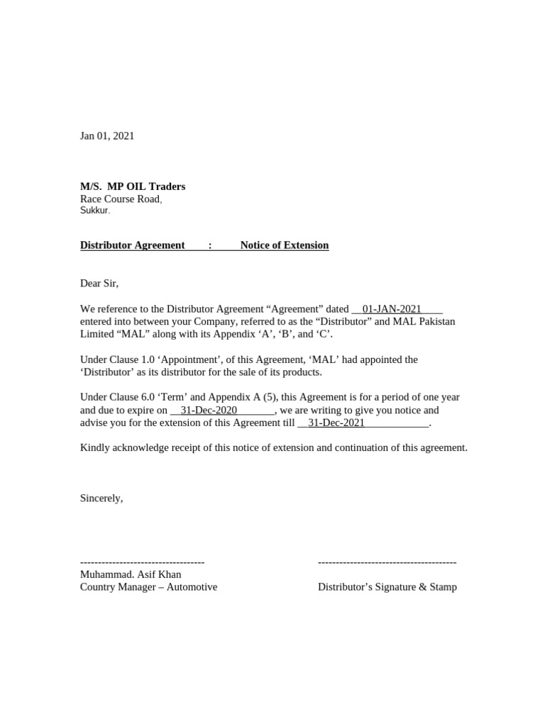 Agreement Extention 2020 - MP OIL | PDF