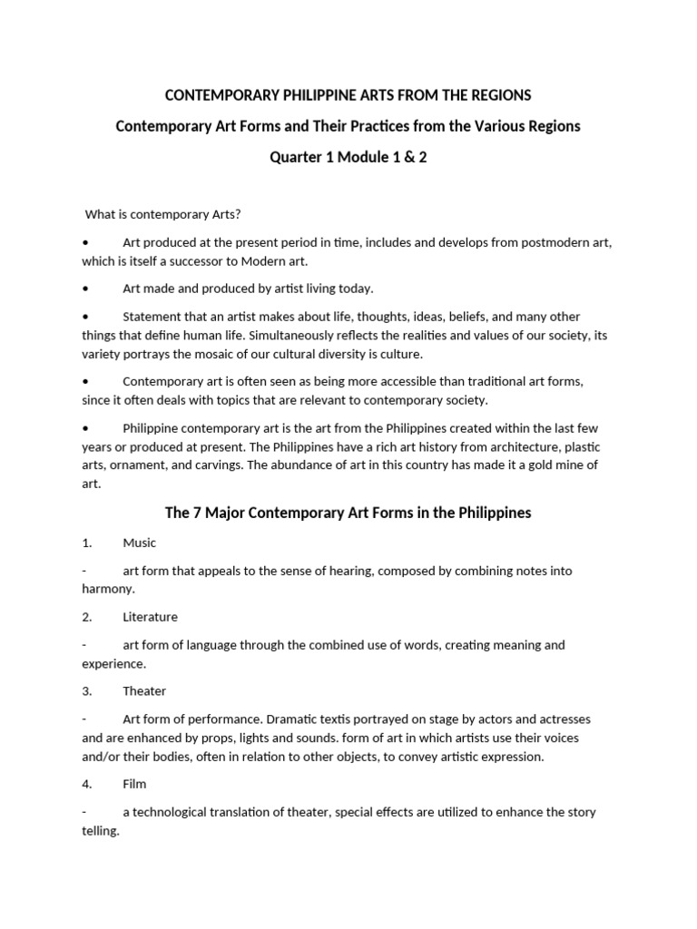 Contemporary Arts Quarter 1 Module 12 Pdf