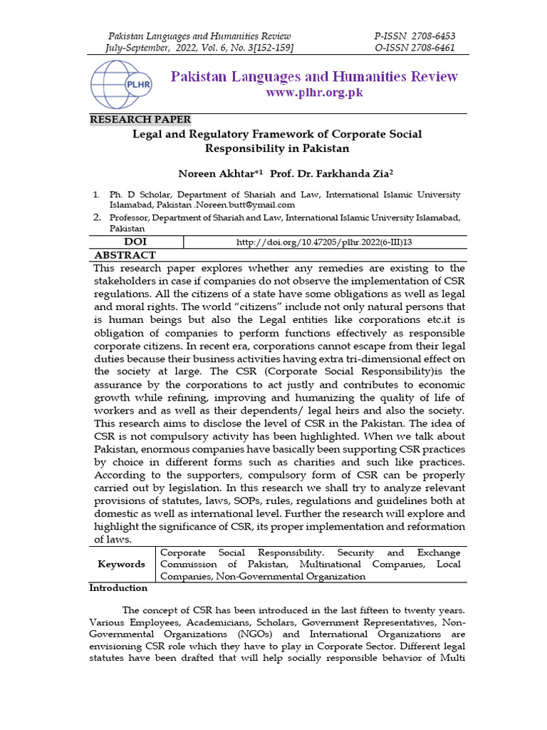 Corporate Social Responsibility in Pakistan | PDF | Corporate Social ...